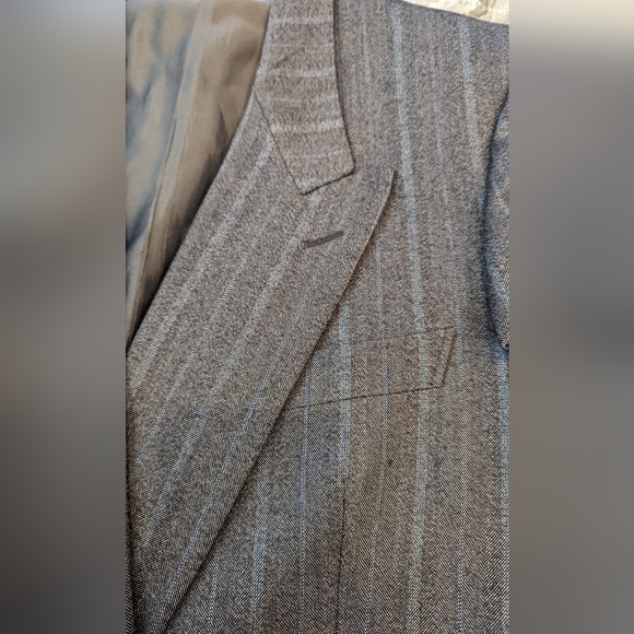 Fodera Bemberg gray striped double breasted wool Lana suit jacket blazer size 52 - Picture 5 of 14